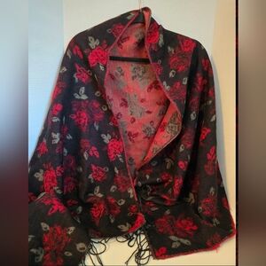Beautiful Rose Scarf/Wrap/Shawl with fringes.  25"x64". 100% Acrylic